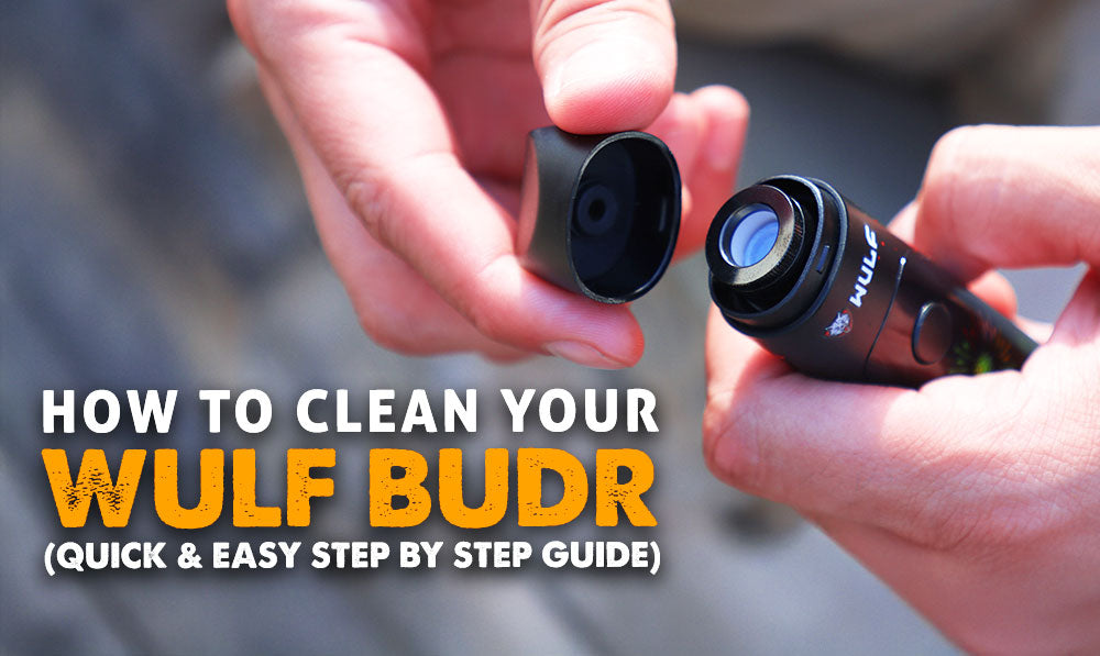 man holding the Wulf Budr with mouthpiece open and text