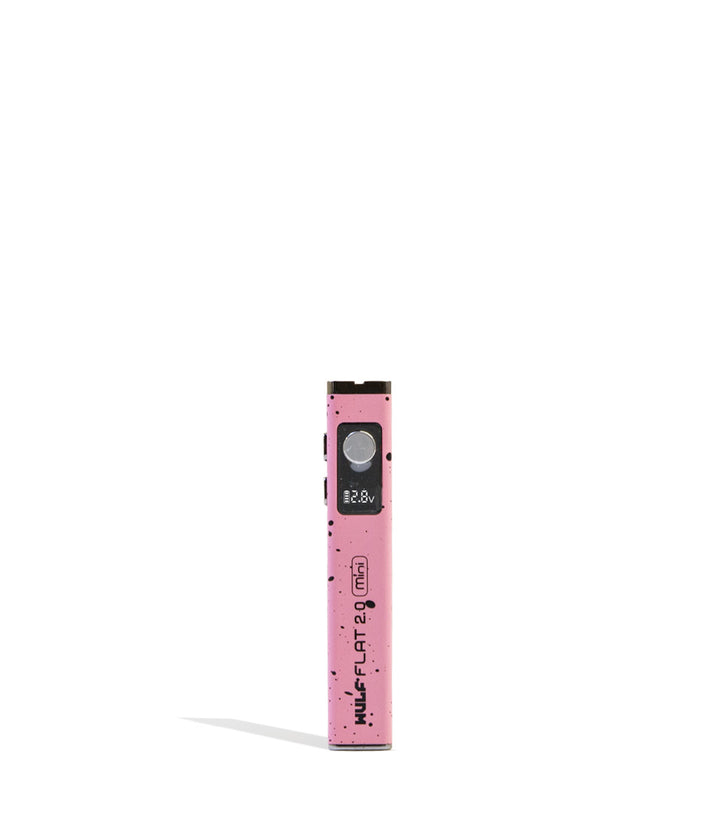 Pink Black Spatter Wulf Mods Flat Mini 2.0 Variable Voltage Battery Front View on White Background