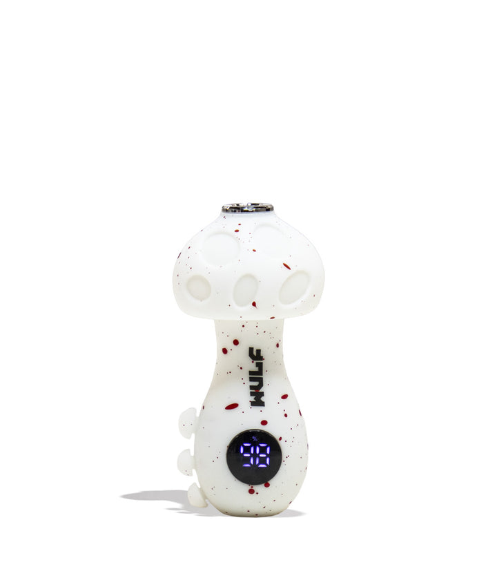 White Red Spatter Wulf Mods TRYP Mushroom Shaped Variable Voltage Battery Front View on White Background