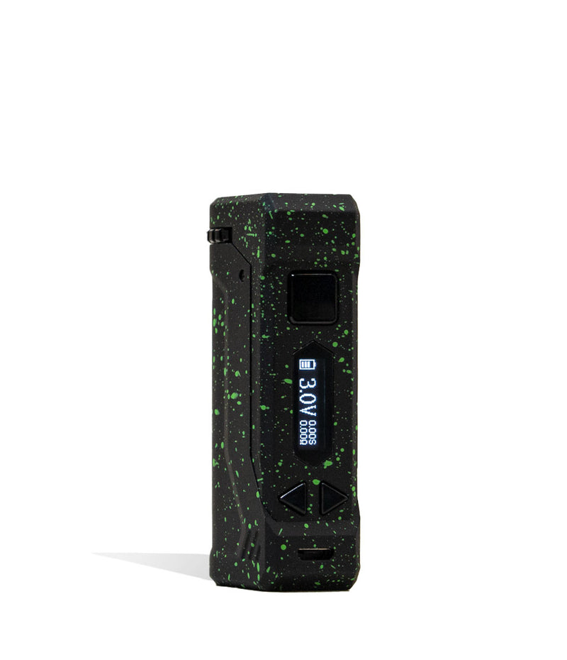 Black Green Spatter Wulf Mods UNI Pro Max Concentrate Kit Vaporizer Front View on White Background