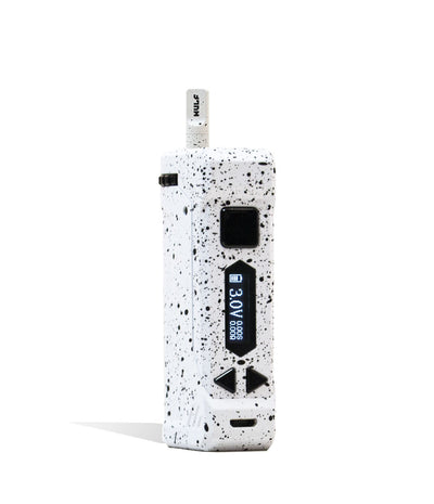 White Black Spatter Wulf Mods UNI Pro Max Concentrate Kit Vaporizer With Tank Front View on White Background