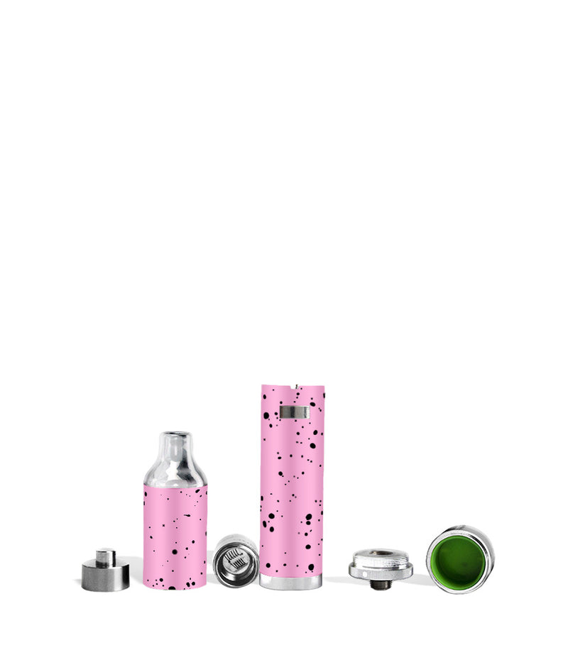 Pink Black Spatter Wulf Mods Evolve Plus Concentrate Vaporizer Apart View on White Background