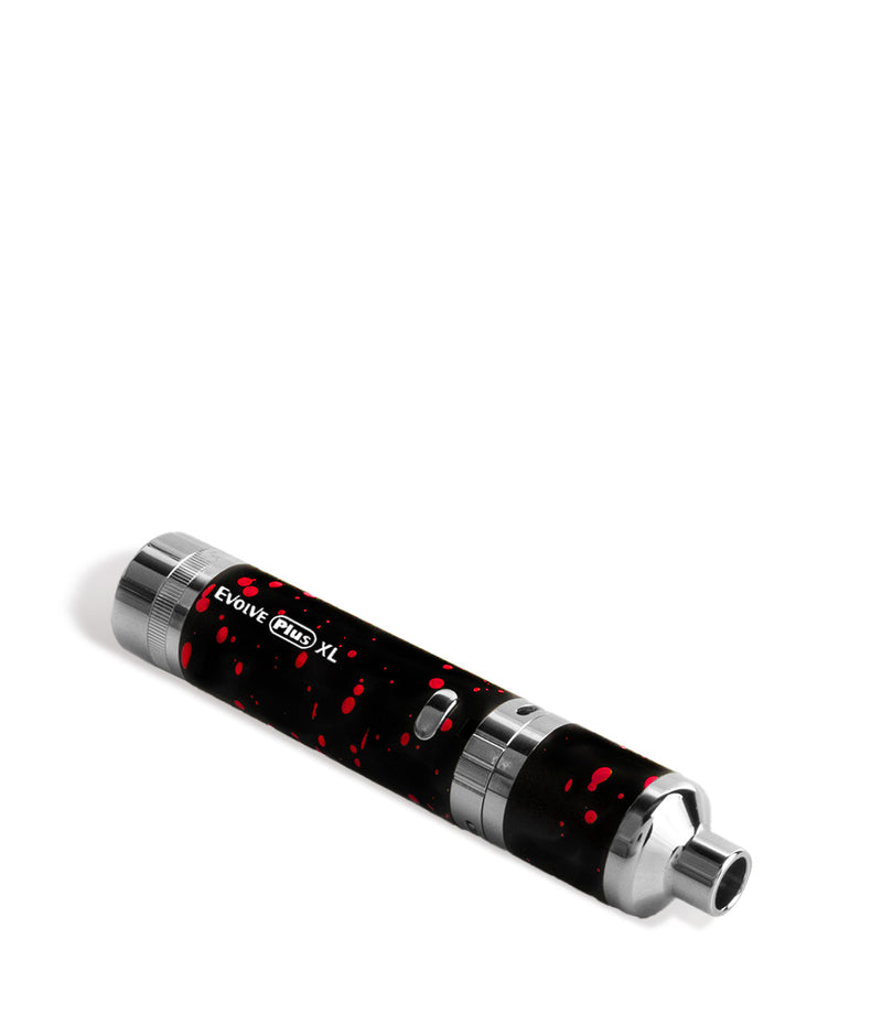 Black Red Spatter Wulf Mods Evolve Plus XL Concentrate Vaporizer Down View on White Background