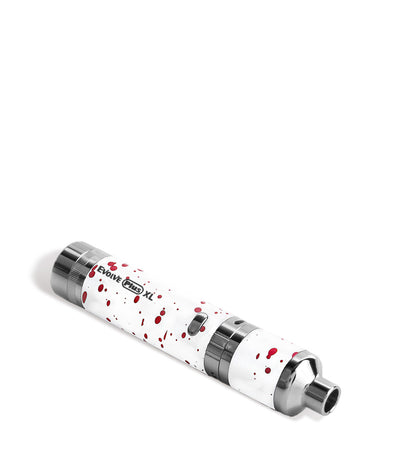 White Red Spatter Wulf Mods Evolve Plus XL Concentrate Vaporizer Down View on White Background