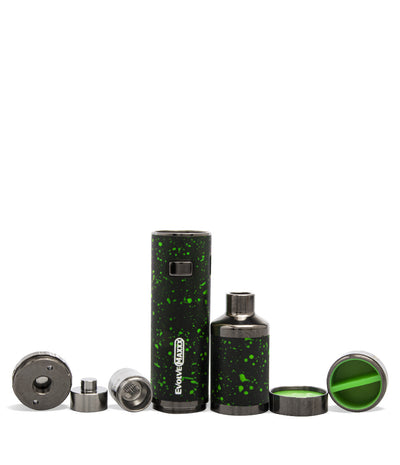 Black Green Spatter Wulf Mods Evolve Maxxx 3 in 1 Kit Wax Pen Apart View on White Background