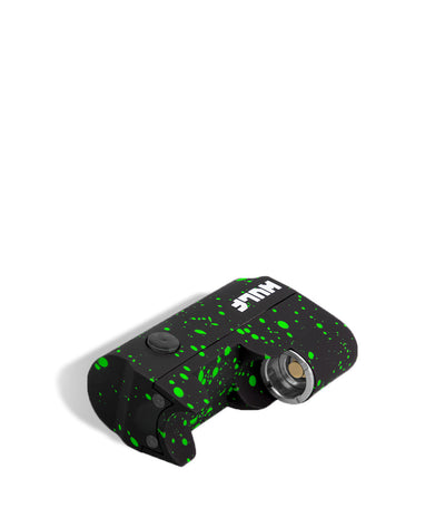 Black Green Spatter Wulf Mods Micro Plus Cartridge Vaporizer Down View on White Background