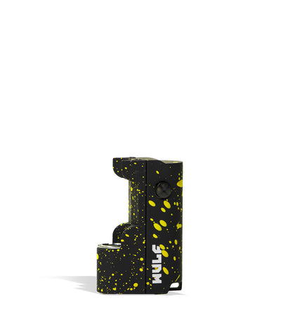 Black Yellow Spatter Wulf Mods Micro Plus Cartridge Vaporizer Front View on White Background