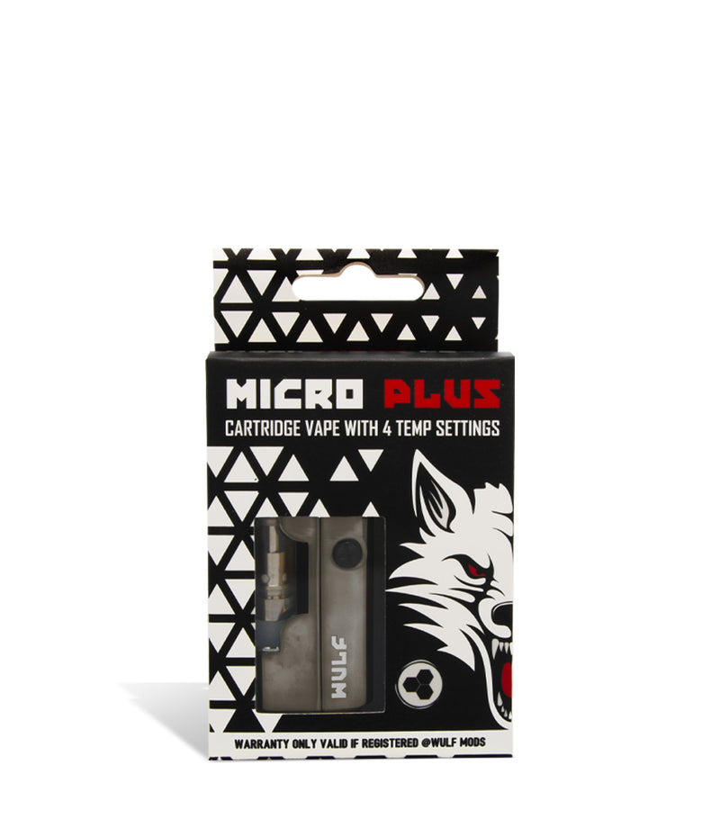 Gunmetal Wulf Mods Micro Plus Cartridge Vaporizer Packaging on White Background