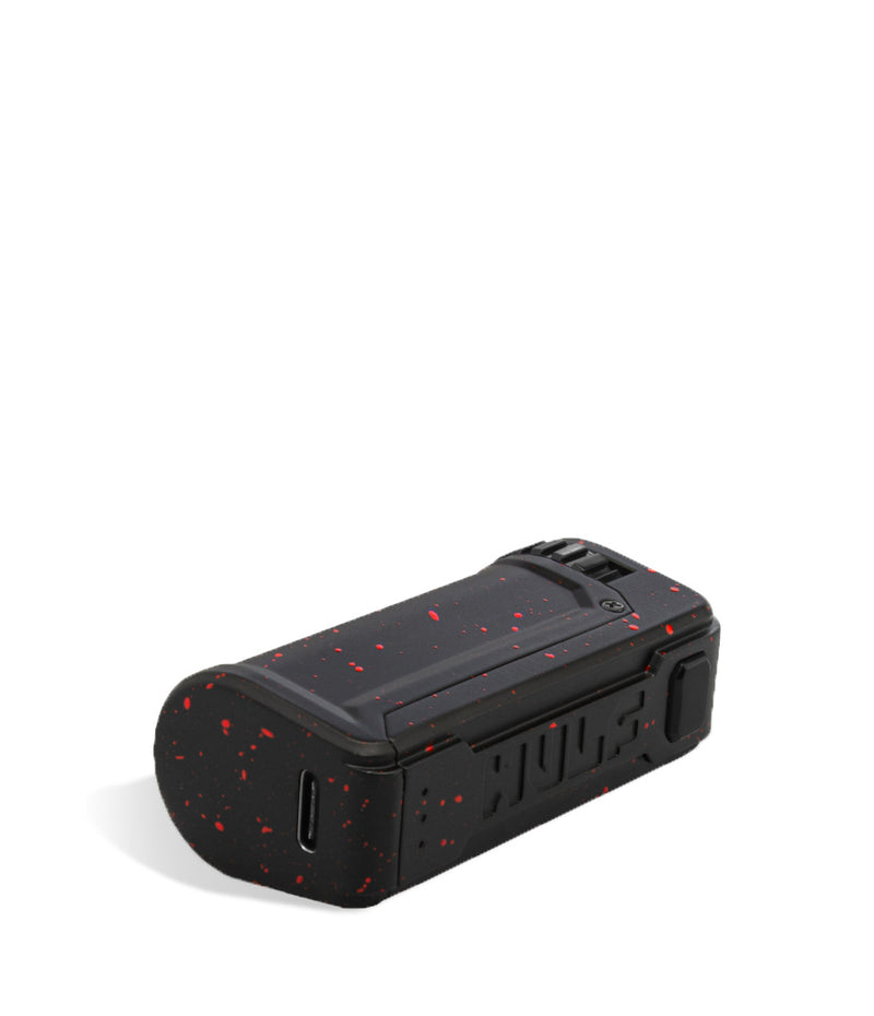 Black Red Spatter Wulf Mods UNI S Bottom View Adjustable Cartridge Vaporizer on White Background