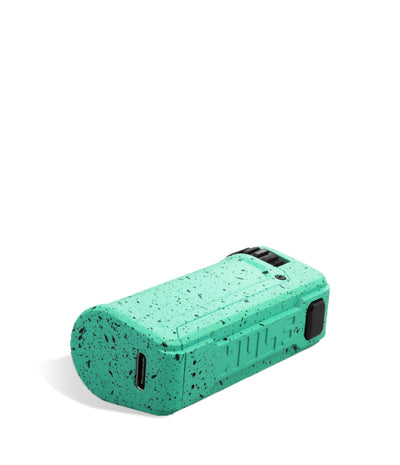 Teal Black Spatter Wulf Mods UNI S Bottom View Adjustable Cartridge Vaporizer on White Background
