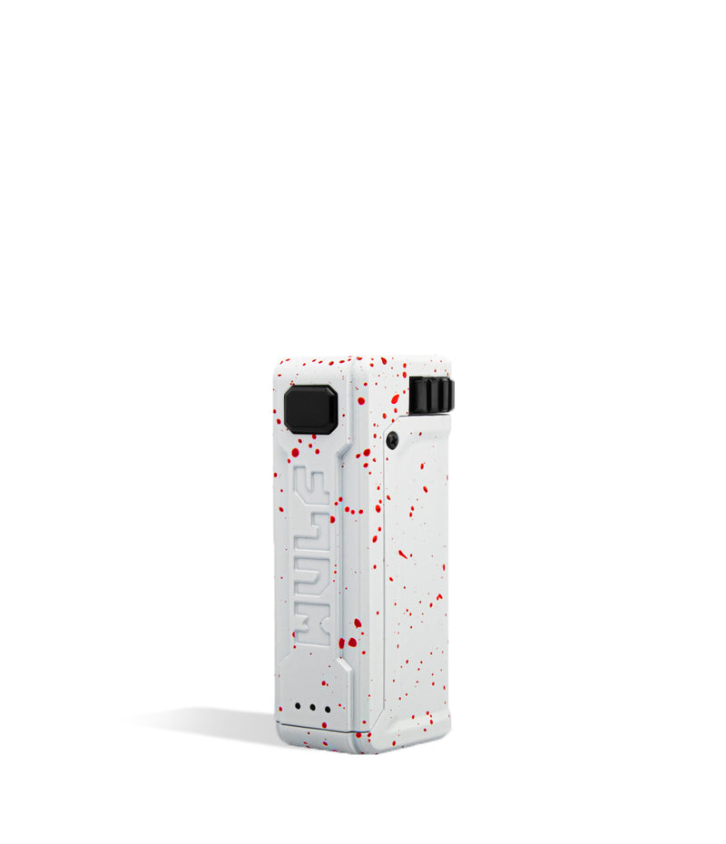 White Red Spatter Wulf Mods UNI S Adjustable Cartridge Vaporizer Side View on White Background