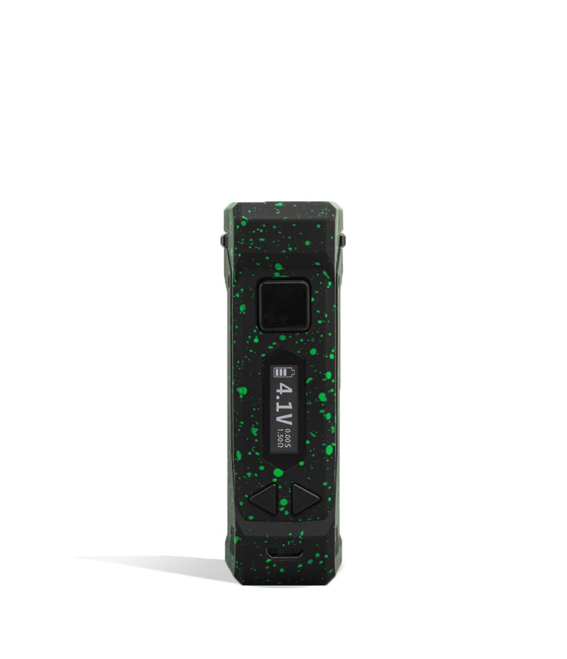 Black Green Spatter Wulf Mods UNI Pro Adjustable Cartridge Vaporizer Face View on White Background