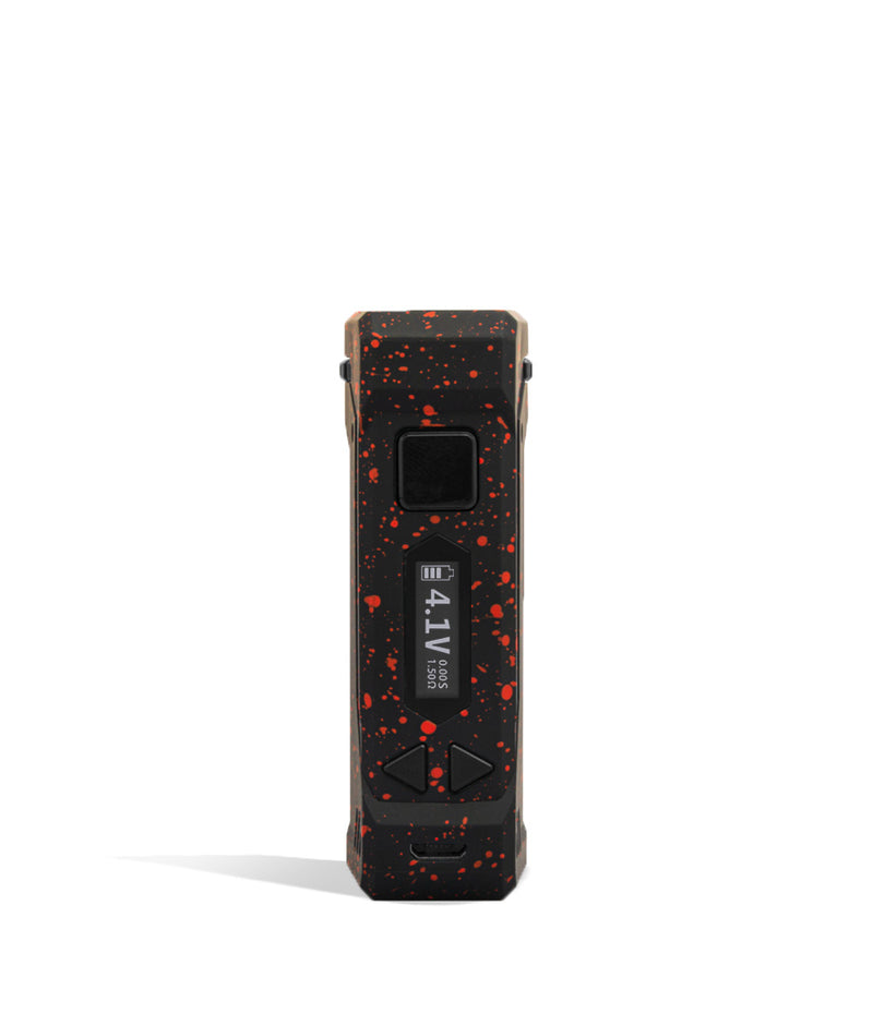Black Red Spatter Wulf Mods UNI Pro Adjustable Cartridge Vaporizer Face View on White Background