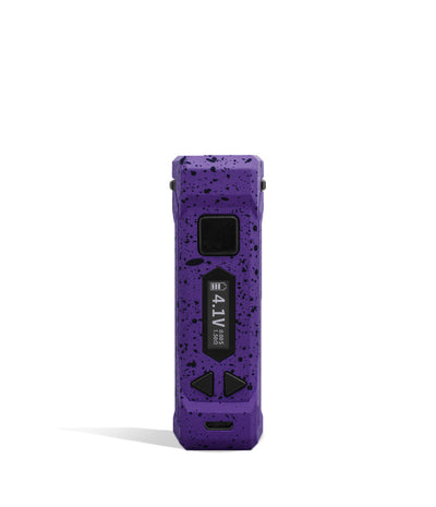 Purple Black Spatter Wulf Mods UNI Pro Adjustable Cartridge Vaporizer Face View on White Background