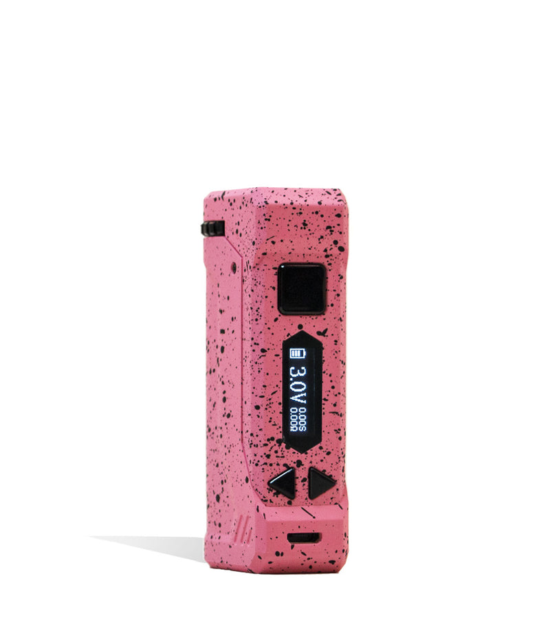 Pink Black Spatter Full Color Wulf Mods UNI Pro Adjustable Cartridge Vaporizer Front View on White Background